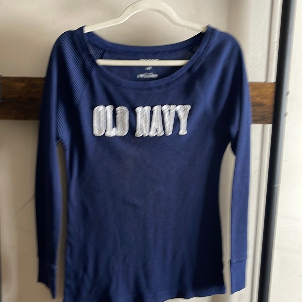 Old Navy Heather Blue Solid High Low Knit Long Sleeved Top Size Large